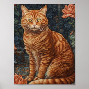 Affiche Ginger Tabby Chat et Roses