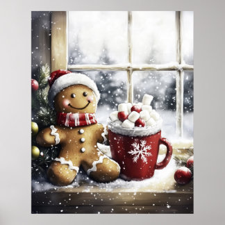 Affiche Gingerbread Christmas Wall Art, Cozy Coffee Lover