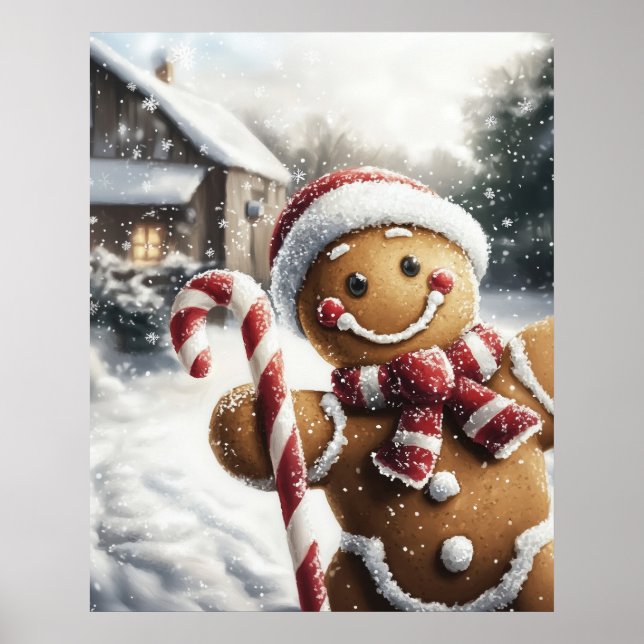 Affiche Gingerbread Man with Candy Cane Wall Art (Devant)