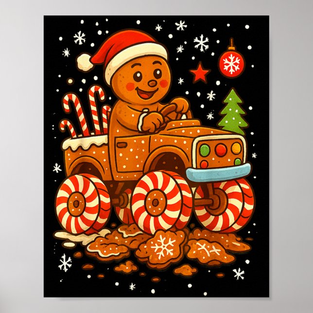 Affiche Gingerbread Monster Truck Christmas Snow Cute Xmas (Devant)