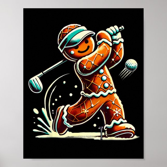 Affiche Gingerbread Playing Golf Ball Christmas Golf Lover (Devant)