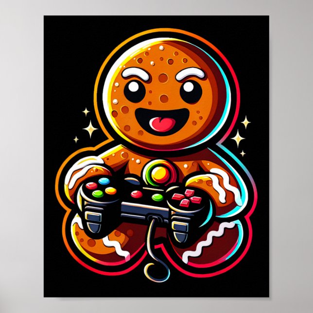 Affiche Gingerbread Playing Video Game Controller Gamer Ch (Devant)