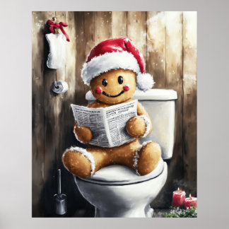 Affiche Gingerbread Reading on the Toilet Funny Christmas