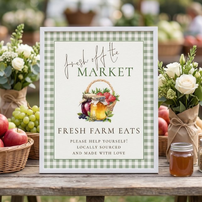 Affiche Gingham Frais du marché Ferme Panneau Enterrement  (Créateur téléchargé)