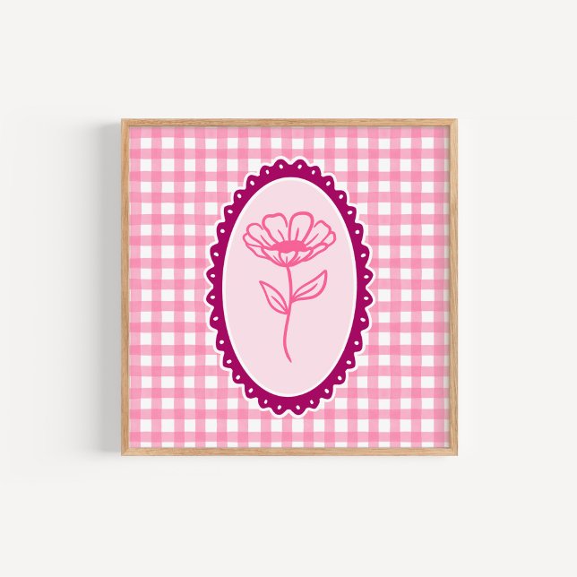 Affiche Gingham rose et blanc et cadre d'art floral (Créateur téléchargé)