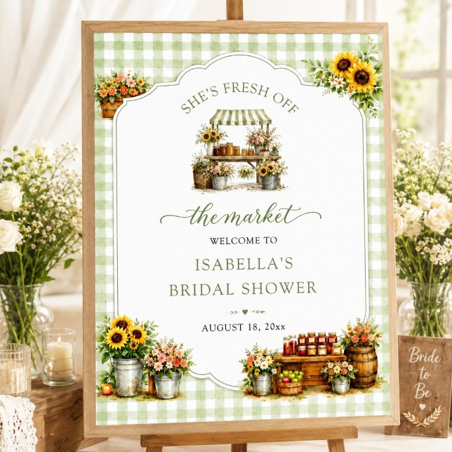 Affiche Gingham Vert Rustique Elle est fraîche sur le marc (Rustic Green Gingham She's Fresh Off The Market Poster)