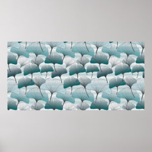 Affiche Gingko biloba bleu motif sans soudure.