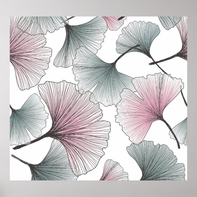 Affiche Gingko biloba dessiné à la main. (Devant)