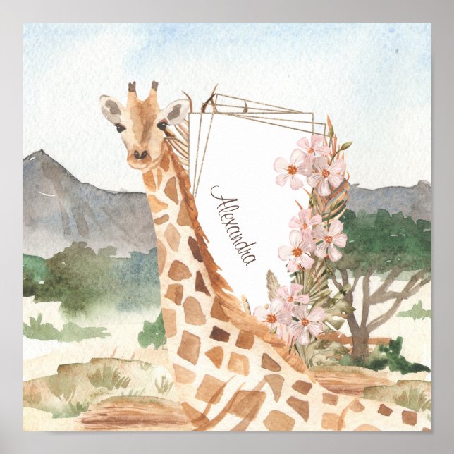 Affiche Girafe à l’aquarelle dans la savane africaine pour (Devant)