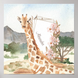 Affiche Girafe à l'aquarelle dans la savane africaine pour