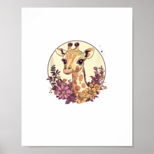 Affiche Girafe adorable entouré de fleurs _7