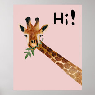 Affiche Girafe amicale dit Bonjour