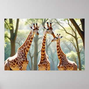 Affiche Girafe Animal Nature Faune Affection Tendresse