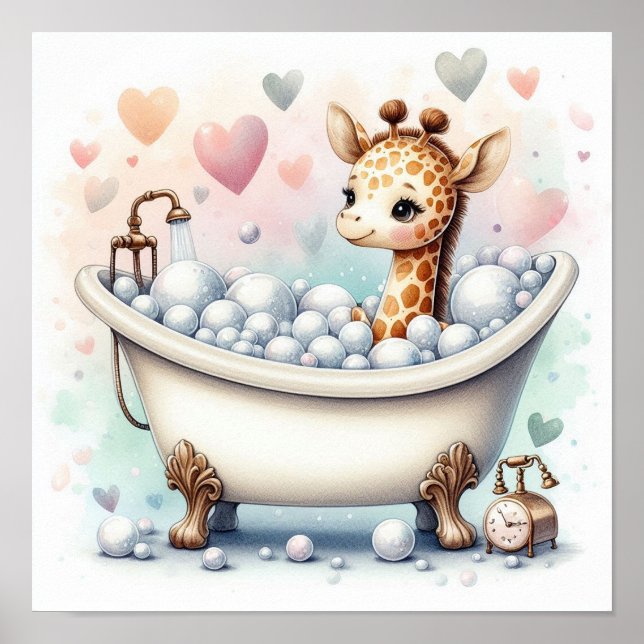 Affiche Girafe au bain moussant (Devant)