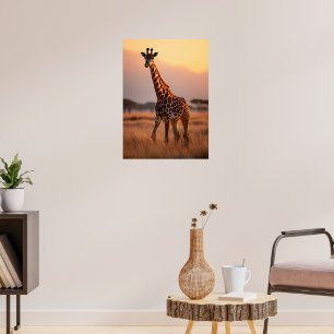 Affiche Girafe au coucher du soleil - Illustration de la f