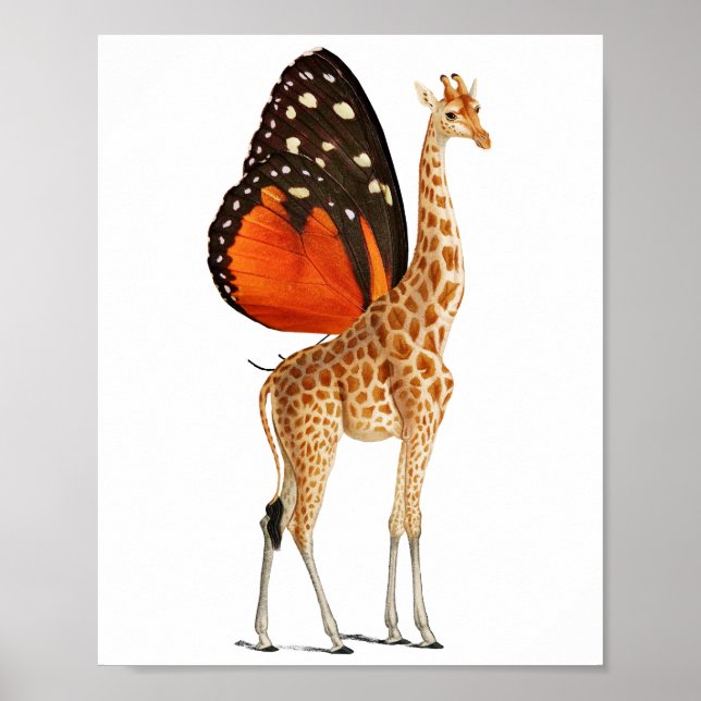 Affiche girafe aux ailes de papillon  (Devant)