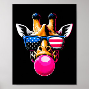 Affiche Girafe Avec Des Gles Usa Et 4 juillet Bubblegum