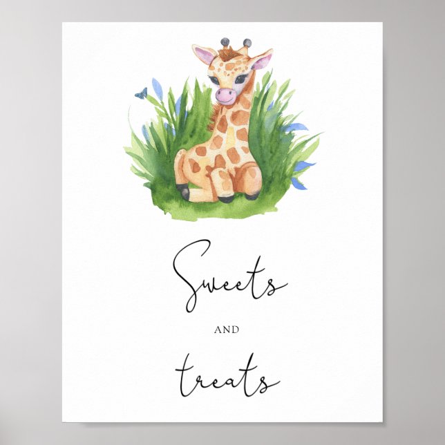 Affiche Girafe Bébé - fête de naissance douceurs et friand (Devant)
