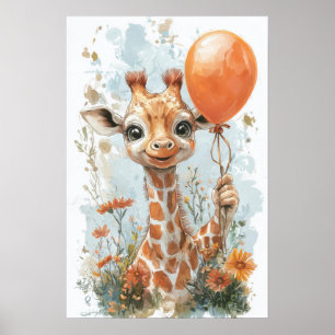Affiche Girafe bébé mignonne peinture numérique Illustrati