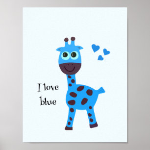 Affiche Girafe bleu