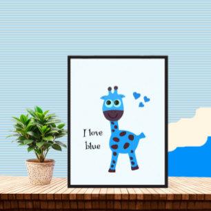 Affiche girafe bleue
