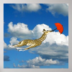 Affiche Girafe Capricieuse Dans les Nuages