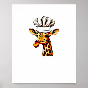 Affiche Girafe Chef - Jolie Girafe Dans Un Chapeau De Chef