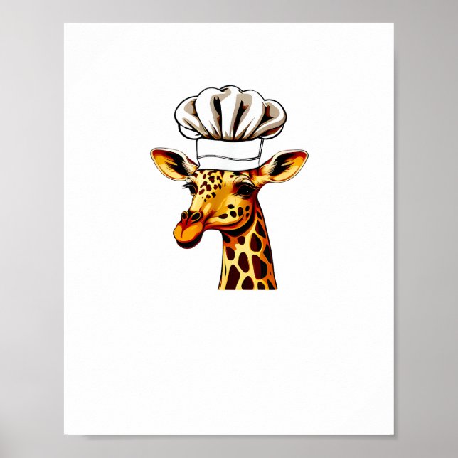 Affiche Girafe Chef - Jolie Girafe Dans Un Chapeau De Chef (Devant)