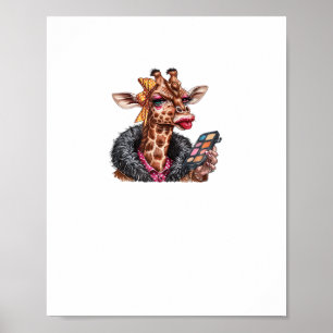 Affiche Girafe dame adorable appliquant du maquillage avec