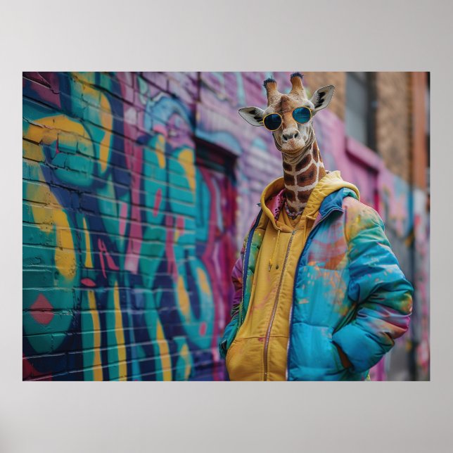 Affiche Girafe dans un maillot de rue avec lunettes de sol (Devant)