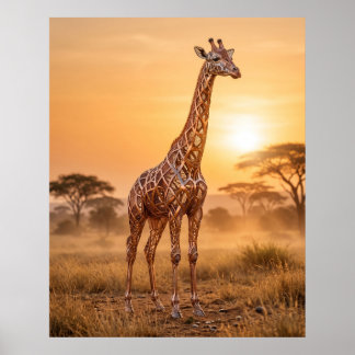 Affiche Girafe de cuivre Coucher de soleil