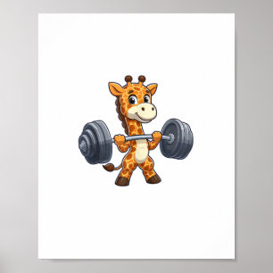 Affiche Girafe de dessin animé mignon soulève des poids sa