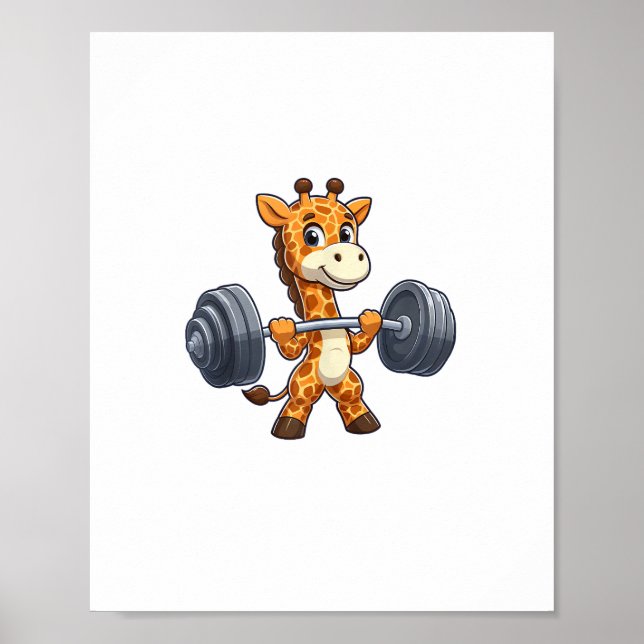 Affiche Girafe de dessin animé mignon soulève des poids sa (Devant)