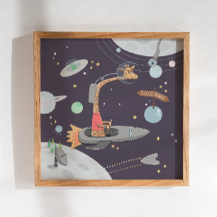 Affiche Girafe de l'espace pour bébé garçon. Crèche d'enfa