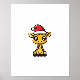 Affiche Girafe de Noël mignonne Bande dessinée de Noël