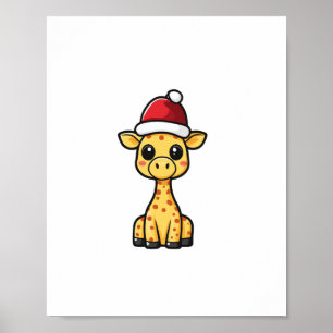 Affiche Girafe de Noël mignonne en bande dessinée