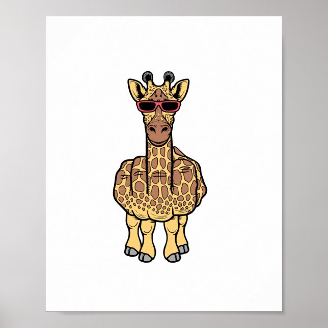 Affiche Girafe Doigt Du Milieu Drôle Offensant Grossier Sa (Devant)