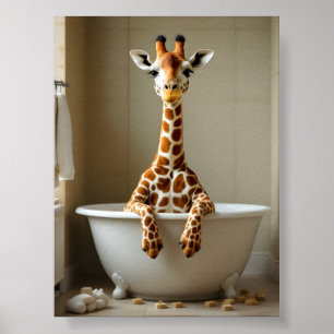 Affiche Girafe drôle dans le bain