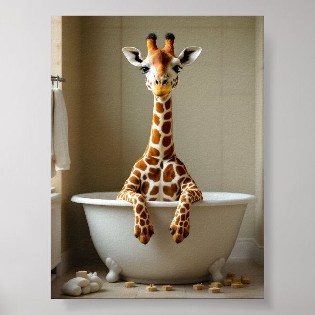 Affiche Girafe drôle dans le bain (Devant)