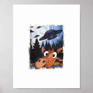 Affiche Girafe Drôle UFO Zoo Animal Étrange Mème Graphique