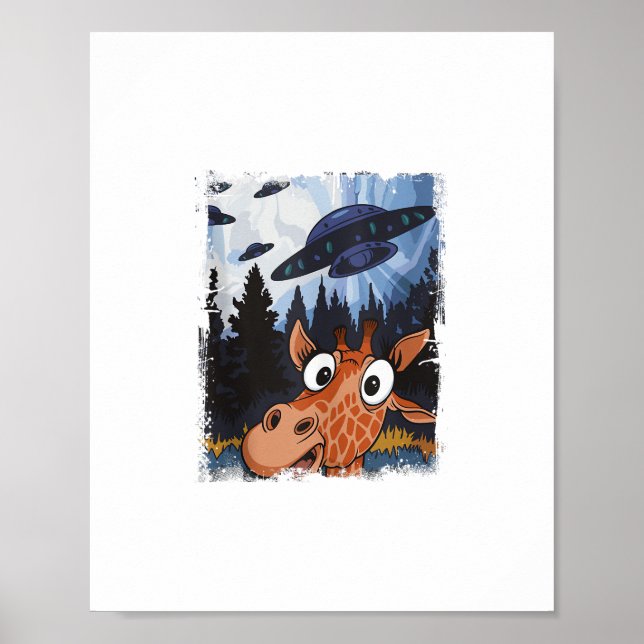Affiche Girafe Drôle UFO Zoo Animal Étrange Mème Graphique (Devant)
