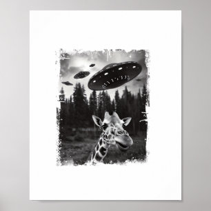 Affiche Girafe Drôle UFO Zoo Animal Étrange Mème Graphique