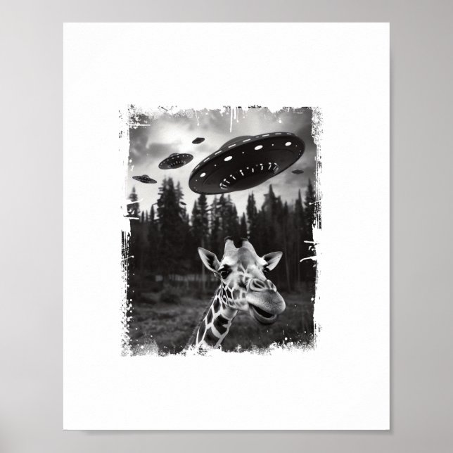 Affiche Girafe Drôle UFO Zoo Animal Étrange Mème Graphique (Devant)