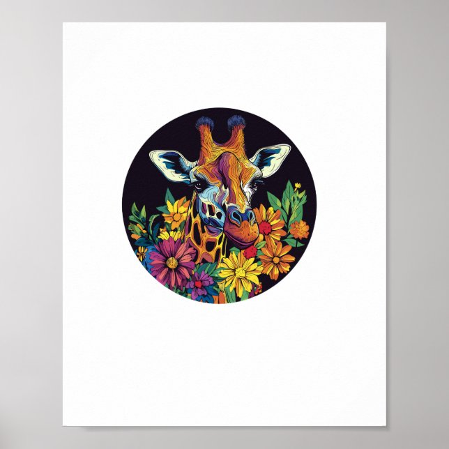 Affiche Girafe Entourée De Fleurs Vibrantes  _1 (Devant)