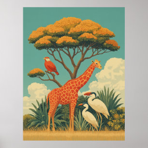 Affiche Girafe et Safari Birds