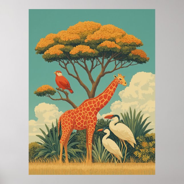 Affiche Girafe et Safari Birds (Devant)