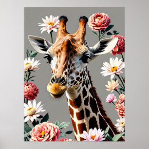 Affiche girafe floral