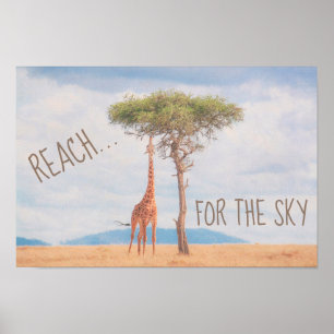 Affiche Girafe Grand Arbre Savane Atteindre Ciel Motivatio