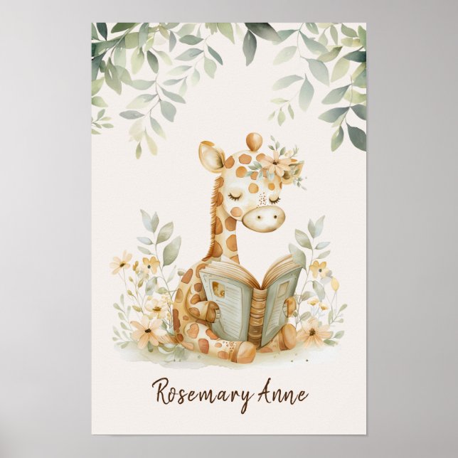 Affiche Girafe lisant des livres nurserie jungle animal  (Devant)