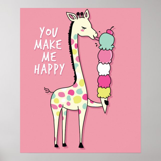 Affiche girafe mignonne avec glace (Devant)
